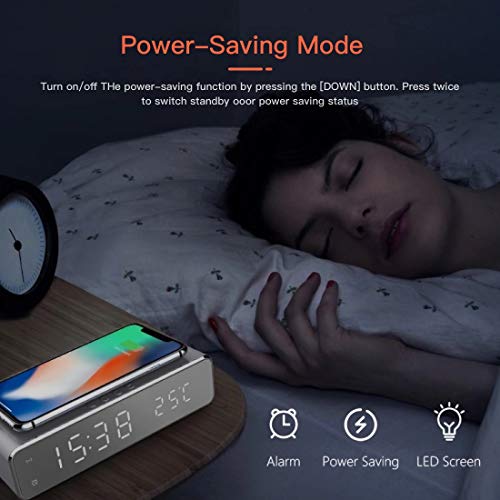 Docreate Digital Alarm Clock with Wireless Charger,LED Desk Alarm Clock with Thermometer and