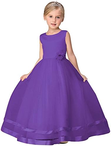 yuanbaokj Wedding Organza Pleated Ruffled Flower Girl Dress Communion Party Pageant Dress