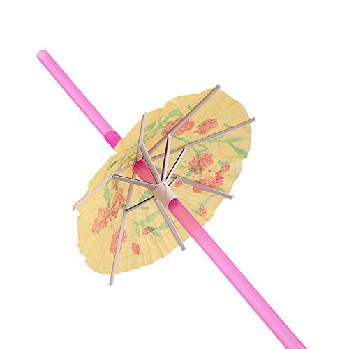100 Pcs Hawaiian Umbrella Straws Cocktail Parasol Umbrella Straws Disposable Plastic Bendable Drinking Straws for Birthday Wedding Tropical Luau Parties, Bars, Restaurants