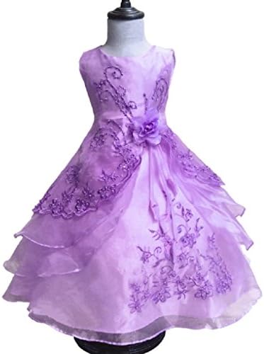 Big Girls Embroidered Beaded Flower Girl Birthday Party Dress with Petticoat Lilac 9-10