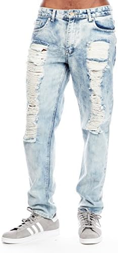 Mens Guys Super Relaxed Fit Destroyed Ripped Washed Jeans Pants (29/30, lt blue)
