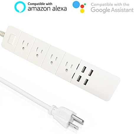 WiFi Smart Echo Power Strip Surge Protector,4 Smart Plugs and 4 USB Charging Ports for Multi Outlet Socket Extension Cord, Compatible with Alexa, Voice Controlled by Amazon Echo Dot (White)