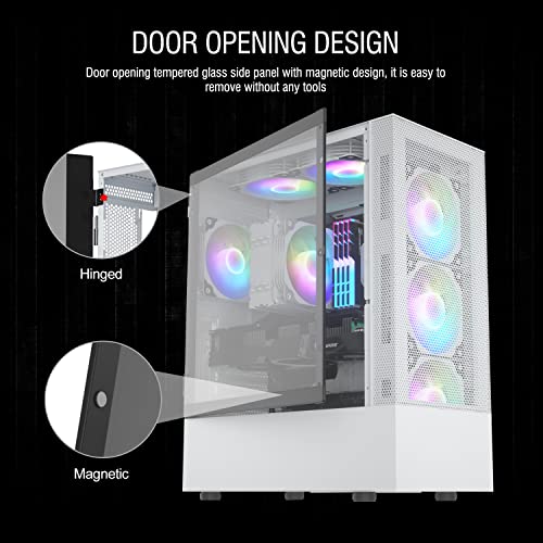 Vetroo A03 White MidTower ATX Gaming PC Case, PreInstalled 3X ARGB