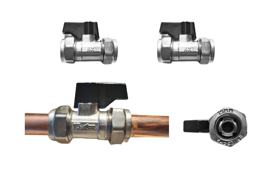 SK INFINITY | 15mm x 15mm Isolating Ball O Fix Valve Straight Connector Flrxi Pipes | with Black Metal Lever | Suitable HOT & Cold Water Use for Kitchen, Toilet, Bath | WRAS Approved (Pack of 2)