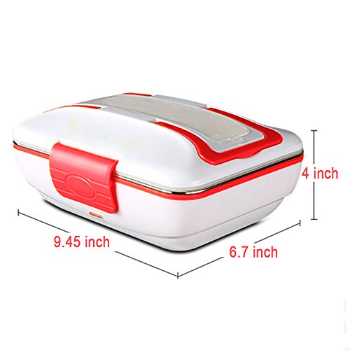 LOHOME Electric Heating Lunch Box - Insulated Car Lunch Box Bento Meal Heater Food Warmer Stainless Steel Portable Lunch Containers with Car Charging Function Free Spoon & Fork (Red) - Thumbnail 4