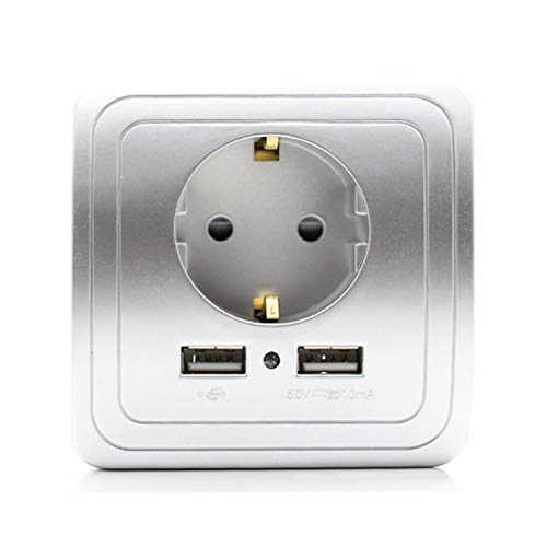 DeemoShop USB Port 2A Wall Charger Adapter EU Plug Socket Power Outlet Panel Grounded Electric Wall Charger Adapter Charging