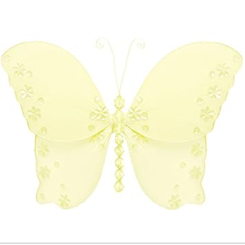 Hanging Butterfly Small 5 Yellow Twinkle Mesh Nylon Butterflies