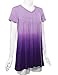 Lock and Love WT1085 Womens Dip Dye V Neck Short Sleeve Pleats Tunic Top L PURPLE
