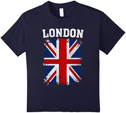 Kids London England British Flag Vintage Union Jack T-Shirt 6 Navy