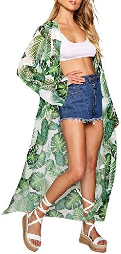 Effulow Womens Fashion Chiffon Floral Print Shawl Leaves Print Kimono Cardigan Top Cover Up Blouse Beachwear
