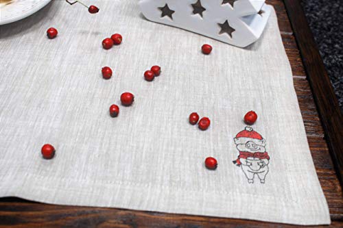 Natural Holiday Linen Placemat Set with Chinese Zodiac Pig Print â€“ Gift idea for Home Cooks â€“ Pure Linen Table Serving Accessory