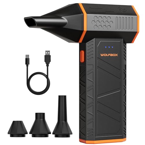 WOLFBOX Sopladora de Aire Inalámbrica MF50, Turbo Potente 110,000 RPM (3 Velocidades, 5000mAh), Limpiador Portátil de Polvo para PC, Teclado, Auto y Asador, 120W