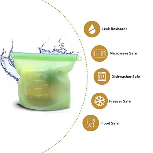5 Quality Reusable Food Silicone Bags & Bag Holder Ebook Pamphlet Stasher Freezer Microwave Dishwasher Safe Versatile Kitchen Cooking Ziplock Container Snack Lunch Sandwich Preservation Storage