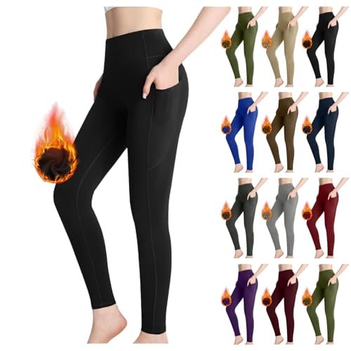 Black Leggings Women, High Waisted Winter Warm Yoga Pants, Thick Soft Stretchy Thermal Underwear for Cold Weather