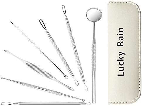 Lucky Rain Blackhead Pimple Popper Acne Blemish Remover Whitehead Cleaner Cyst Comedones Whelk Face Impurities 7-in-1 Removal Extractor Tools Kits With PU Leather Case
