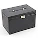 Black Jewelry Box Case Lockable Mirrored Storage Organizer Faux Leather and Beige Velvet