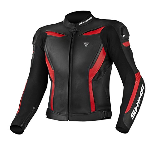 SHIMA CHASE Motorcycle Jacket for Men | Leather Biker Summer Riding Jacket Sport Ventilated with Shoulder Sliders, CE Back, Shoulder, Elbow Armor Pads, Reinforced Double Seams (Red, 48)