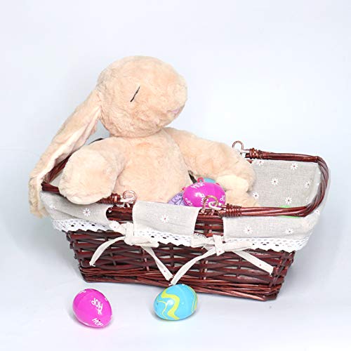 MEIEM Wicker Basket Gift Baskets Empty Rectangular Willow Woven Picnic Basket Easter Candy Basket Large Storage Basket Wine Basket with Handle Egg Gathering Wedding Basket (Brown)
