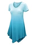 LL WT1051 Womens V Neck Short Sleeve Ombre Tunic Top XXL AQUA