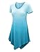 WT1051 Womens V Neck Short Sleeve Ombre Tunic Top XXL AQUA