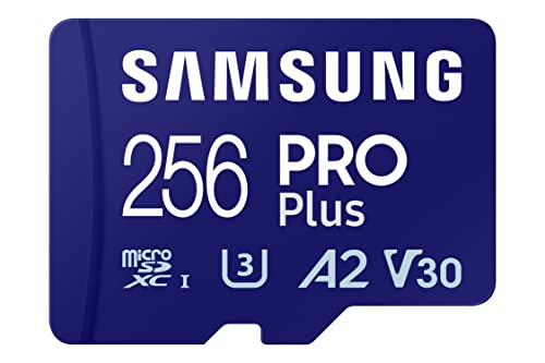 Samsung PRO Plus microSD-Karte + SD-Adapter, 256 GB, Für Mobile Gaming auf Smartphones, Tablets und Handheld Konsolen, UHS-I U3, Full HD & 4K UHD, 180