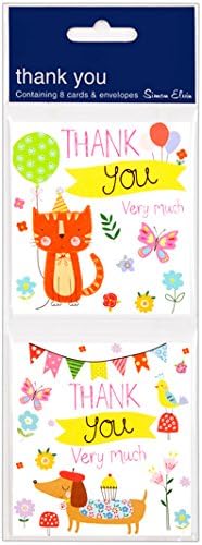 Just Cards 8 Simon Elvin Twin Thank You Owl/Cat/Dog Bunting Tp521 with Envelopes