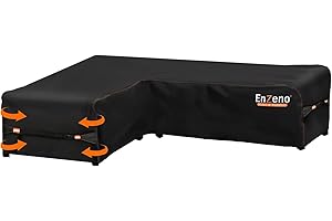 Enzeno Garden L-Shape Furniture Cover Waterproof, 420D Heavy Duty Oxford Fabric Outdoor Rattan Corner Sofa Cover with Waterproof Tape (Black, 83x55x30inch)