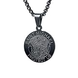 Wolentty Saint Michael Necklace - 1 Inch Stainless Steel Round St. Michael Religious Medal Pendant Hanging with 24