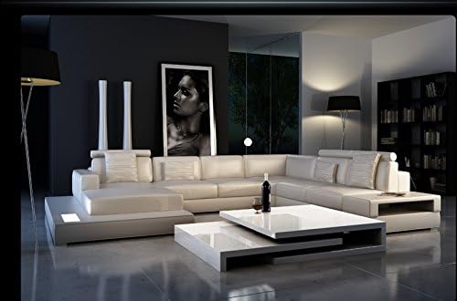 Ultra Modern Leather Sectional Sofa with Built in Lights & Headrest Contemporary
