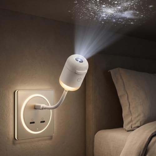 2-in-1 Galaxy Projector Night Light, USB Starry Sky Night Light Projector with Adjustable Brightness, Mini LED Projection Lamp for Bedroom Ceiling Wall Room Decor