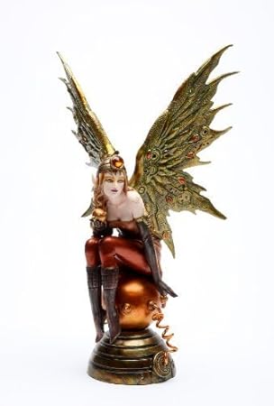 12 Inch Steampunk Fairy Sitting on Large Orbe Statue