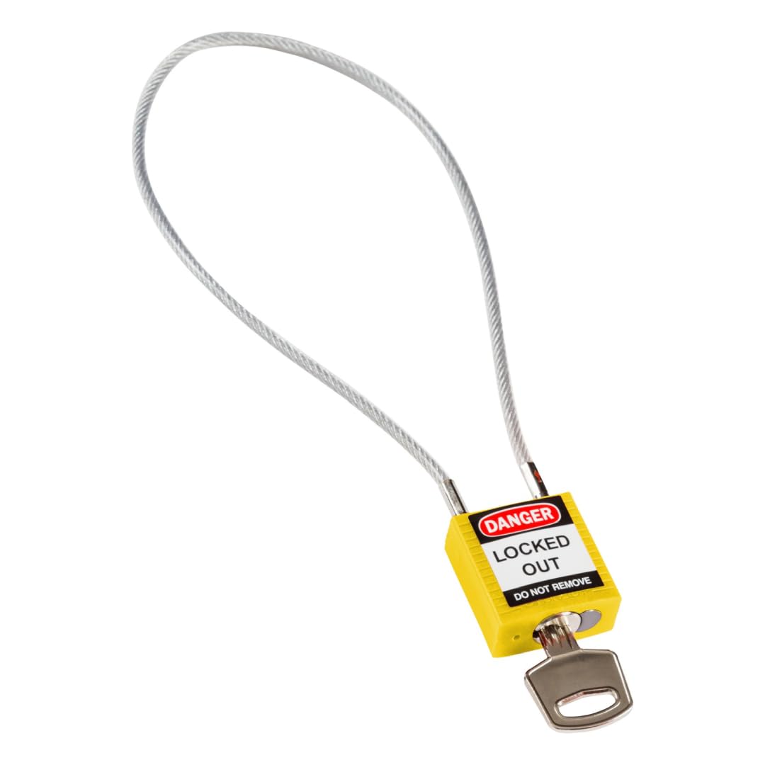 Brady Compact Cable Padlock - Lockout Tagout Security Lock - Safety Padlock with Nylon Body and Sheathed Steel Cable - Keyed Differently - 32mm x 35mm x 16mm - Cable Length 400mm, Yellow — image 1
