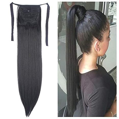 22 Inch Straight Dark Black Straight Hair Extensions Ponytail
