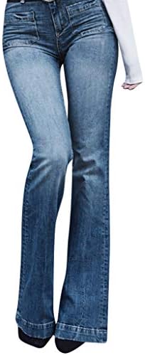 Sale Women Jeans Elastic Flare Straight Leg Loose Denim Cowboy Pocket Casual Boot Cut Pant Jeans Blue
