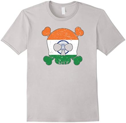 Mens Skull Crossbones Shirt India Flag Skull Shirt 2XL Silver