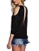 Allegrace Women Sexy Slit Open Front Cold Shoulder T Shirts Fashion Tee Tops Black XL
