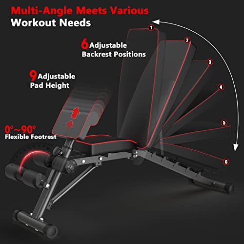 GIKPAL Adjustable Weight Bench, Workout Bench Press for Full Body