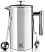French Press Coffee & Tea Maker Complete Bundle (34 Oz – 8 Cups): 3 Items–Double-Wall Stainless Steel French Press, Serving Scoop, Dessert Spoon & 4 Ultra-Fine Filter Screens-Top Rated