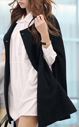 HTOOHTOOH Women's Stylish Buttons Poncho Cape Batwing Sleeve Warm Cloak Coat Black M