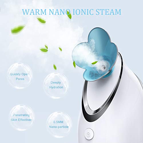 Ovonni Facial Steamer Nano Ionic Hot Mist Personal Home Sauna SPA Moisturizing Face Sprayer, Professional Face Steam Machine for Acne Skin Unclog Pores, White