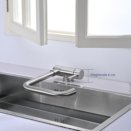 BuntHaus Folding Kitchen Tap, Folding Kitchen Mixer, 360° Rotatable Kitchen Tap, Folding Kitchen Mixer Under Window in Brushed 304 Stainless Steel