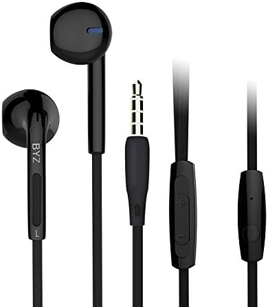 Fedirect In-Ear Wired Headphones, iPhone Earbuds with Microphone Tangle Free Flat Cable Stereo Earphones for Sports Black
