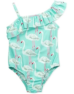 1-Pc. Flamingo-Print Swimsuit with Sarong, Toddler & Little Girls (2T-6X)