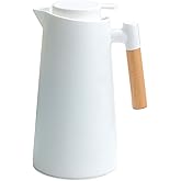 Irishom 1L Thermal Carafe Double Walled Vacuum Coffee Pot Thermal Pot with Wood Handle Water Kettle Insulated Flask Tea Carafe Keeping Hot Cold (White)
