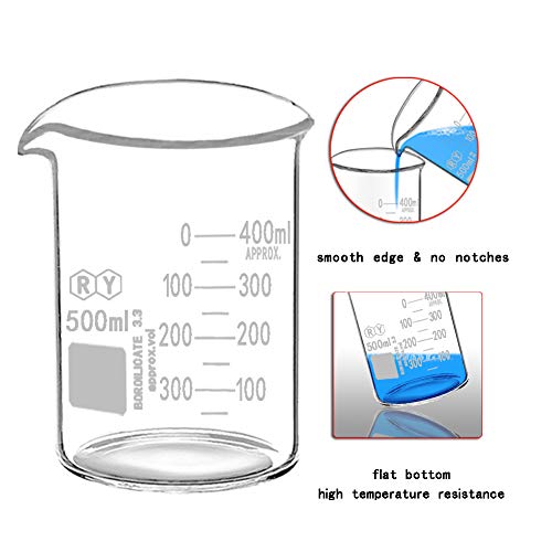 Glass Beakers 500ml Borosilicate Graduated Measuring Low Form Beaker - Thumbnail 3