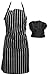 Chef's Apron & Hat Set for Adults, Black & White Pinstripe (2 Piece) One Size