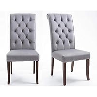 Danxee Dining Chair Tufted Upholstered Velvet Armless Accent Chair Padded Side Chairs with Solid Wood Legs Tall Back Set of 2 (Grey)