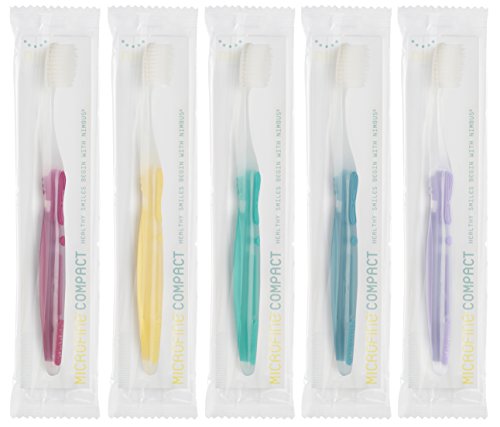 Nimbus Extra Soft Toothbrushes (Compact Head), Periodontist Design Tapered Bristles for Sensitive Teeth and Receding Gums, Individually Wrapped Plaque Remover Travel Toothbrush (10 Pack, Colors Vary)
