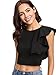 Verdusa Women's Round Neck Ruffle Trim Tank Crop Top Black M