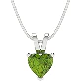 Clara Pucci 14K White Gold Plated Solitaire 16" Box-Chain Necklace - Sterling Silver 0.5ct Heart Cut Peridot Pendant